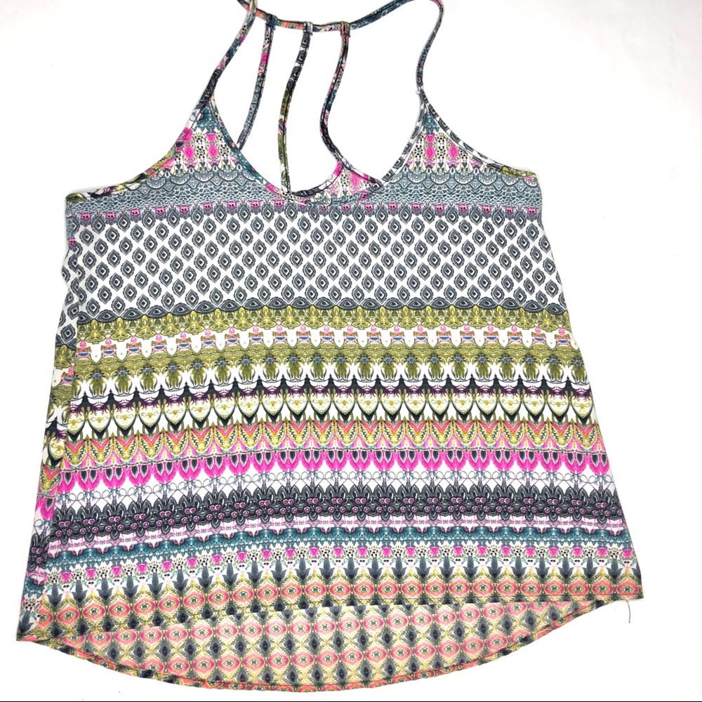 Strappy racerback multicolor print tank